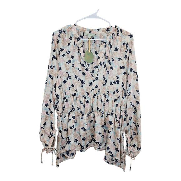 NEW Women's Ryegrass Soft Floral Split Tie Neck Long Sleeve Blouse (Size: XXL) - Picture 1 of 6